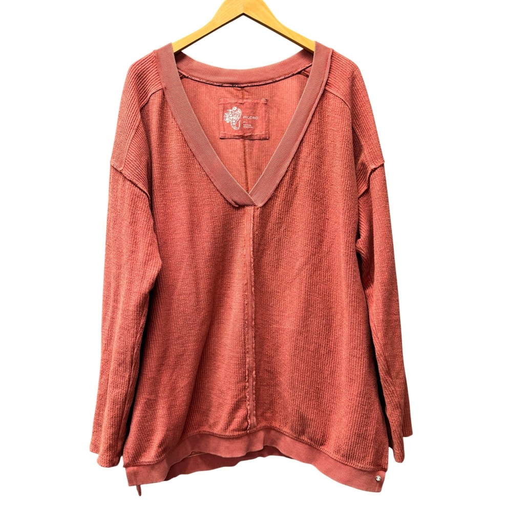 Pilcro Pullover Top Womens LP Petite Large Waffle Knit Deep V-Neck Boho Slouchy